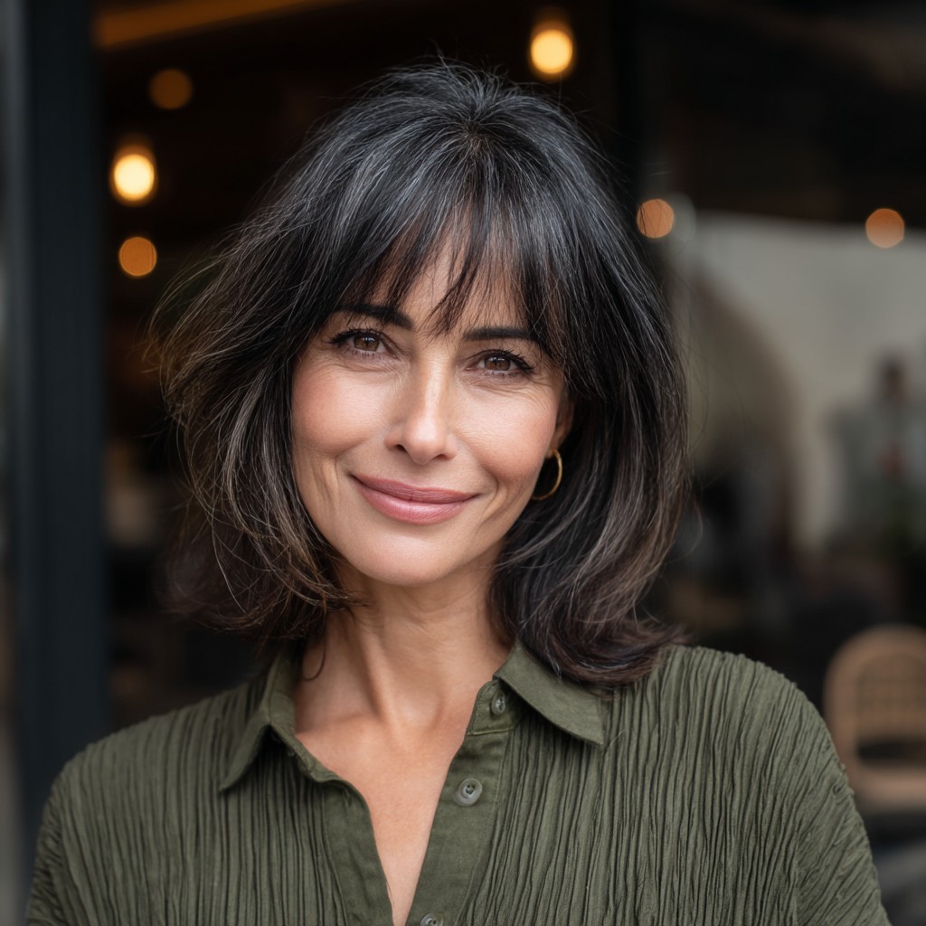 Chic Medium-Length Cut with Soft Bangs and Subtle Layers
