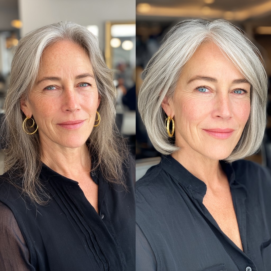 Chic Silver-Blonde Blunt Bob with Subtle Texture