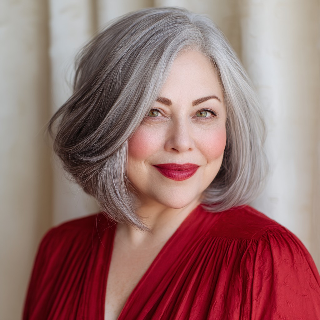Chic Silvery Shoulder-Length Bob with Soft Waves