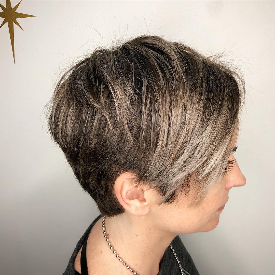 Chic Textured Ash Brown Pixie Cut with Subtle Highlights