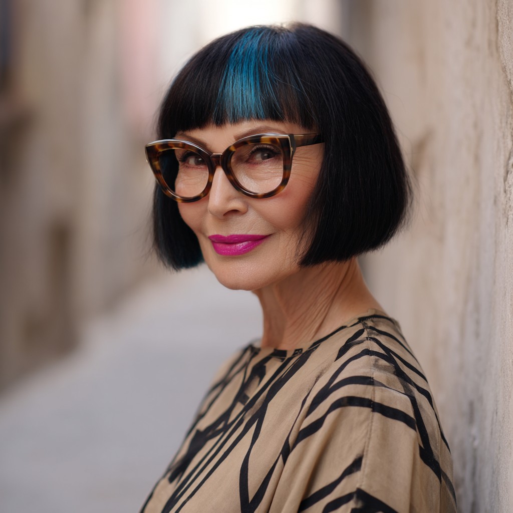 Chic Textured Bob with Vibrant Highlights