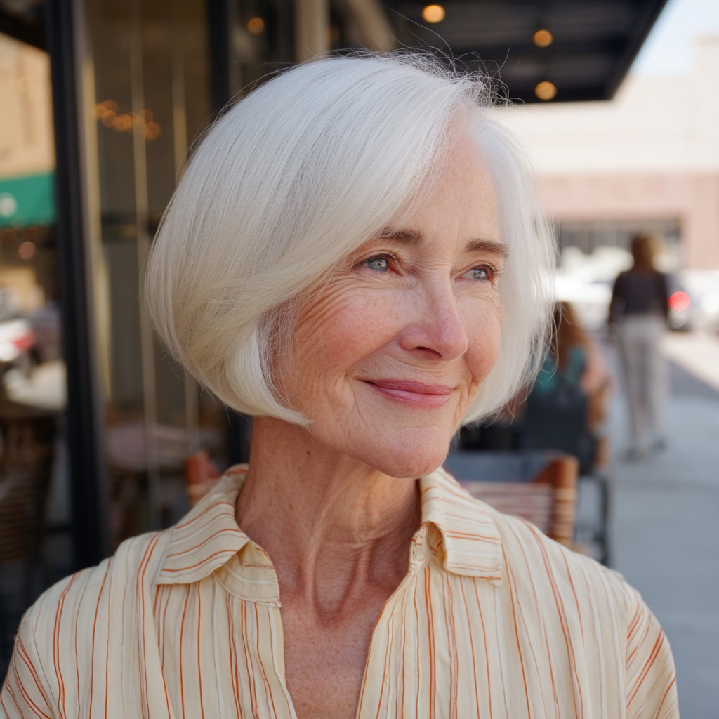 Classic Pearly White Bob with Soft Waves