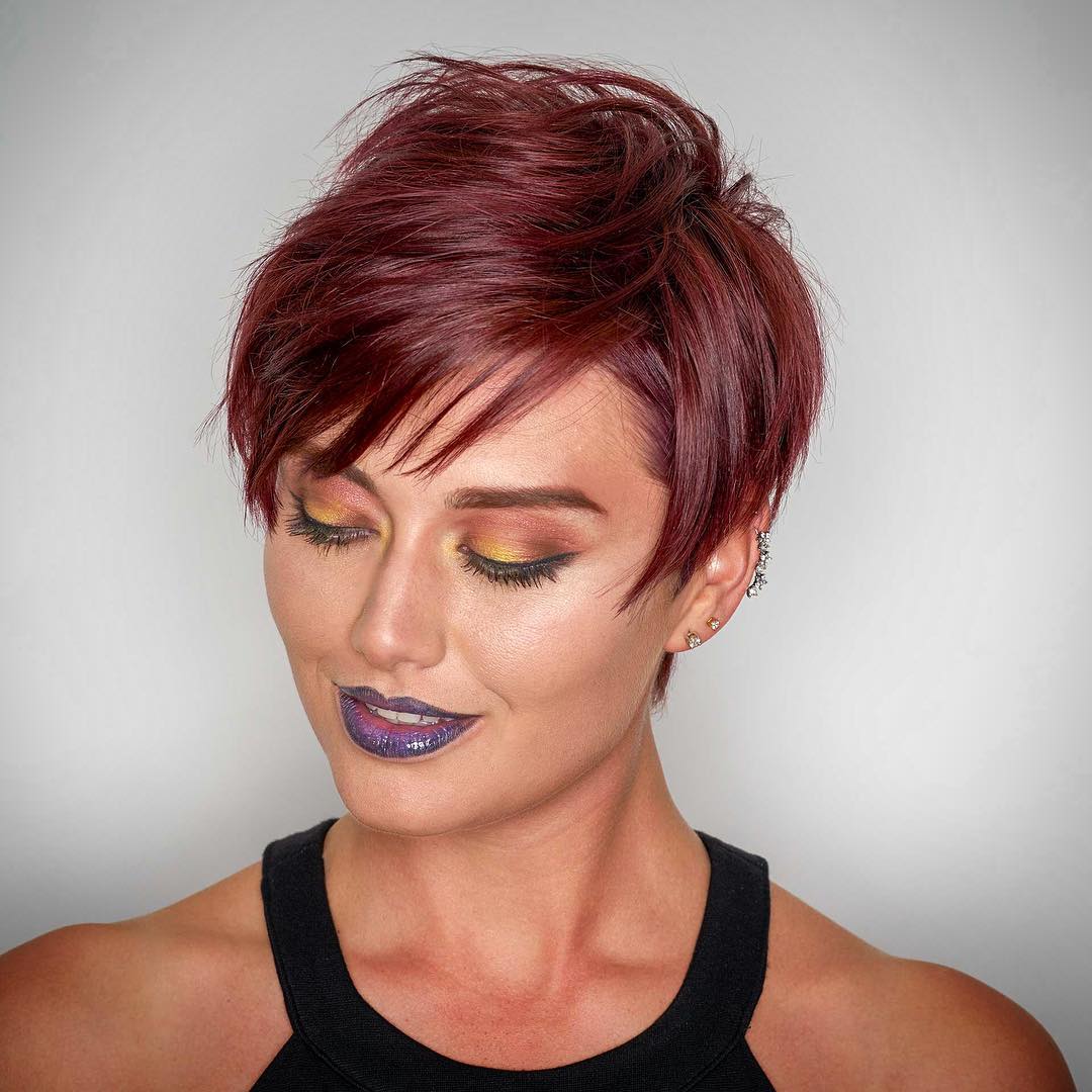 Edgy Textured Burgundy Pixie Cut