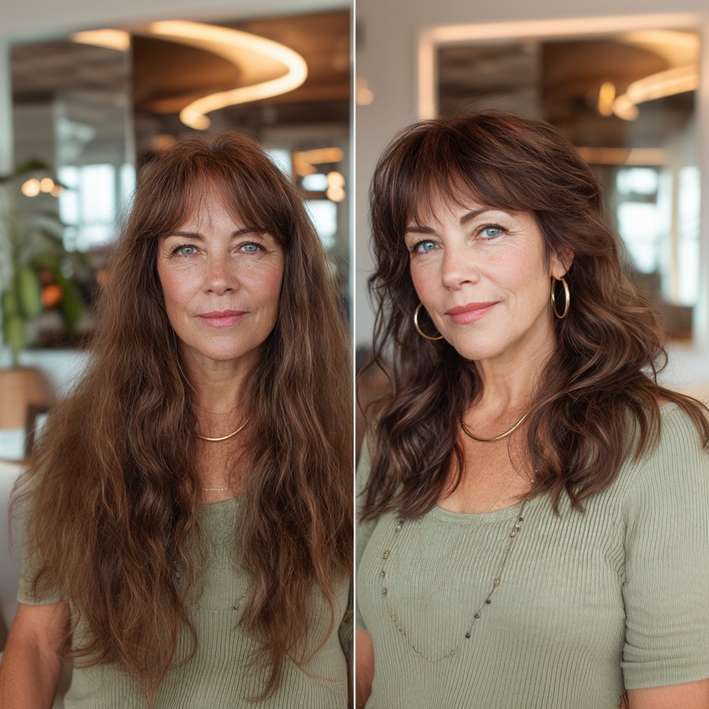 effortless layered waves with soft bangs