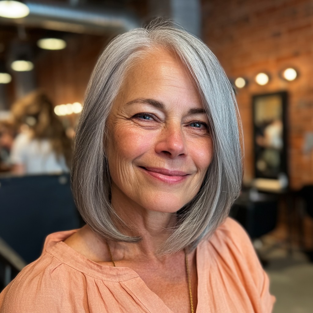 Modern Sleek Silver Lob with Subtle Layers