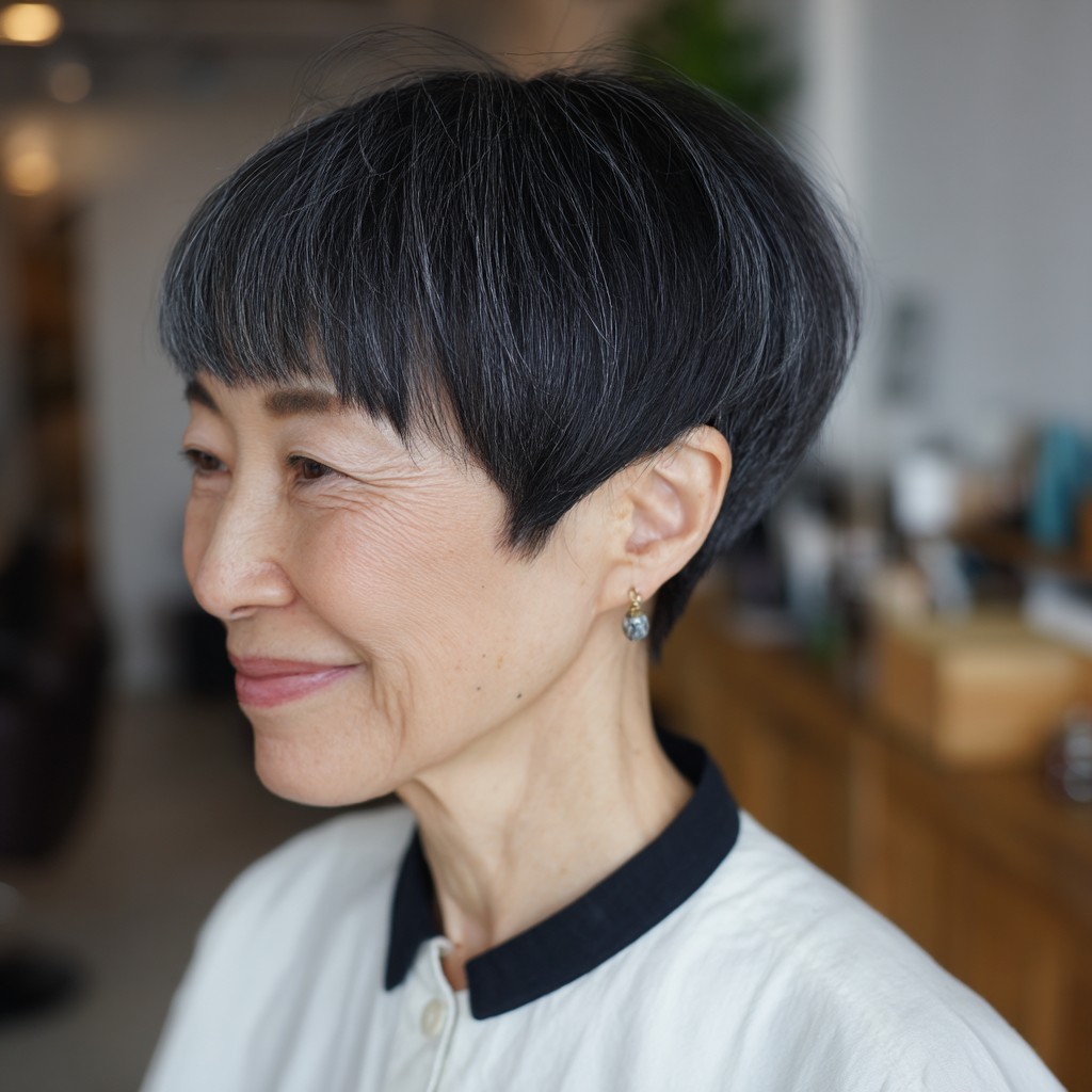 Modern Textured Short Gray Bob with Soft Bangs
