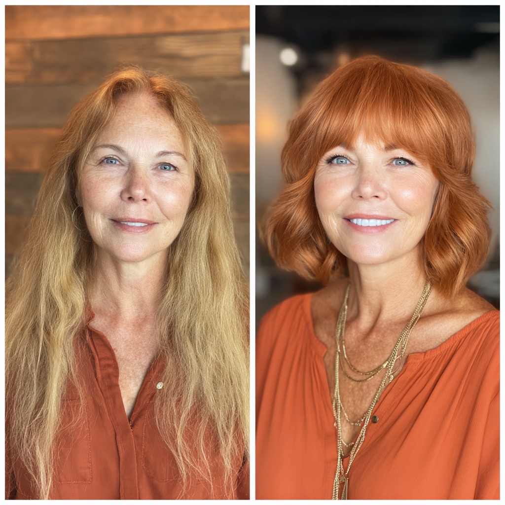 Radiant Copper Textured Bob with Soft Waves