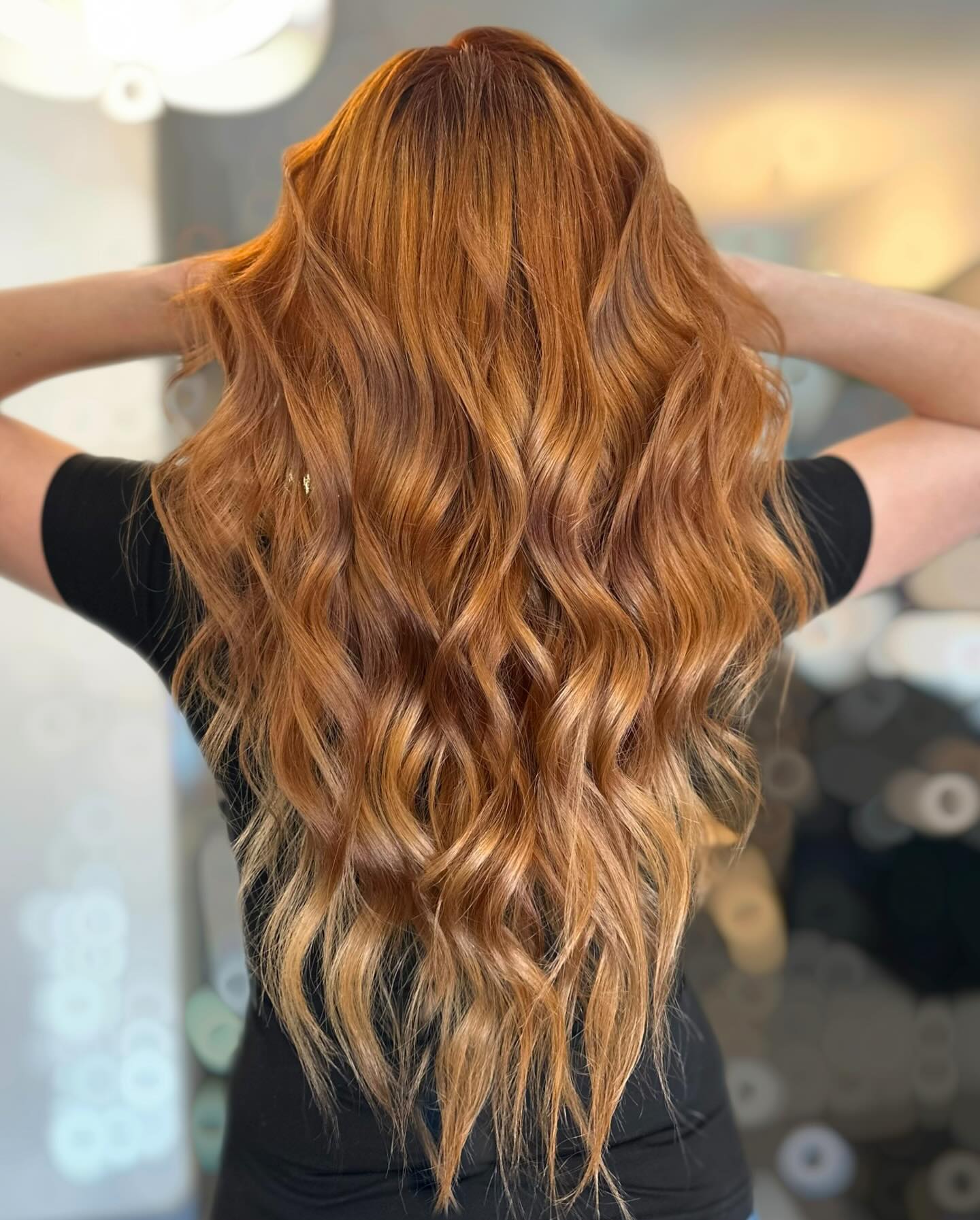 Radiant Long V-Cut with Warm Amber Highlights