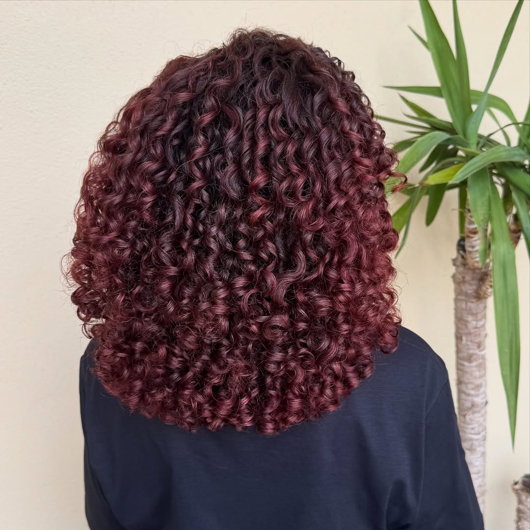 Rich Burgundy Choppy Layers for Natural Curls