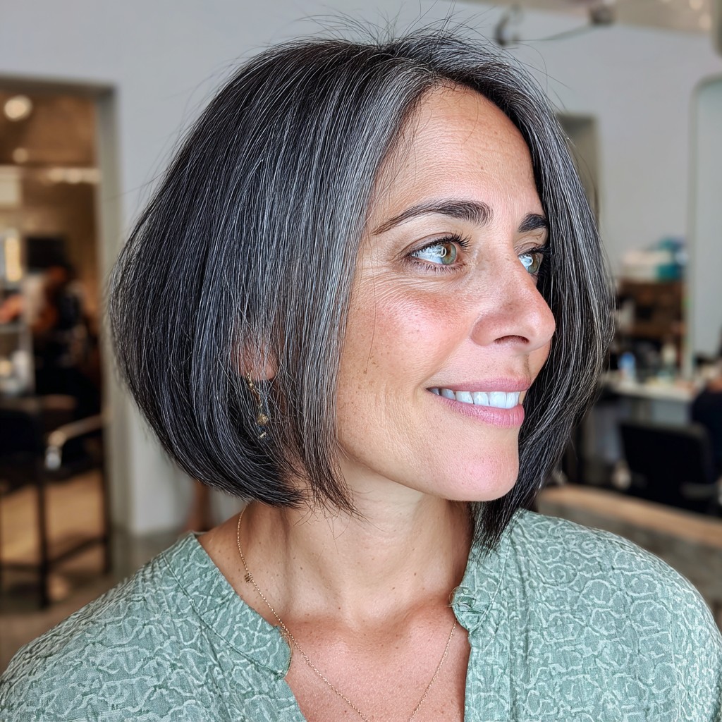 Sleek Asymmetrical Bob with Subtle Gray Highlights