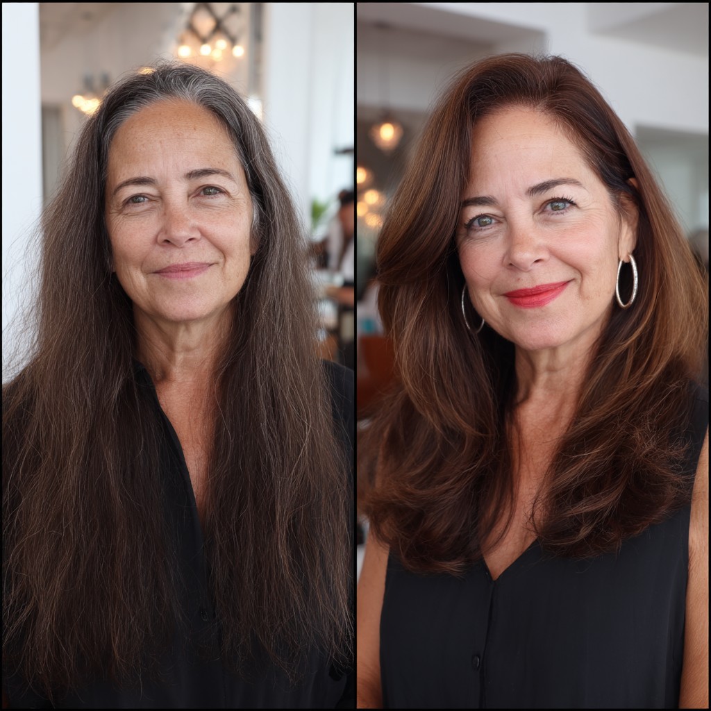 Sleek Long Layers with Soft Face-Framing Highlights