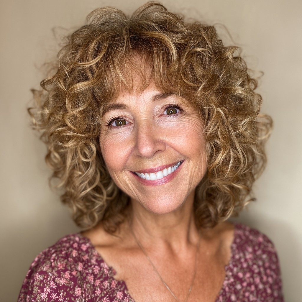 Soft Curly Layers with Face-Enhancing Bangs