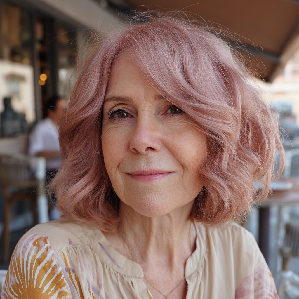 Soft Pink Textured Bob with Loose Waves