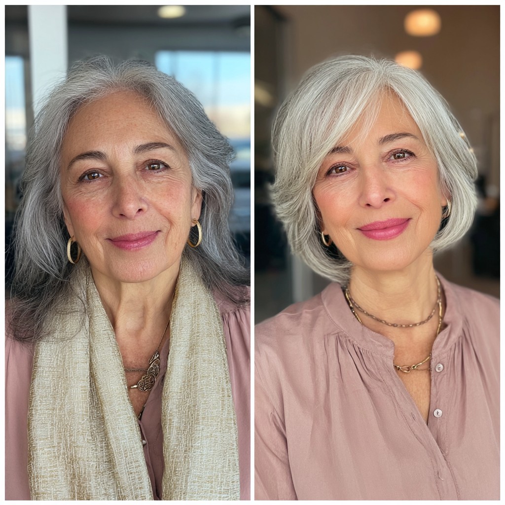 Softly Layered Silver Bob with Face-Framing Highlights