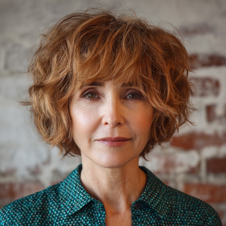 Textured Copper Bob with Playful Choppy Bangs