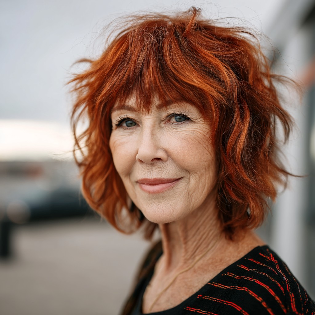 Textured Copper Layered Cut with Wispy Bangs