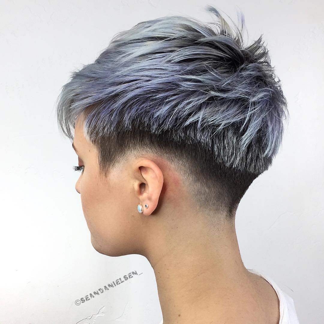 Textured Ice Blue Pixie Cut with Undercut