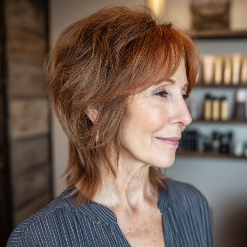 Textured Modern Mullet with Rich Copper Highlights