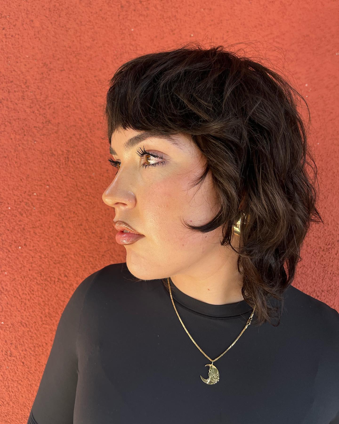 Textured Modern Mullet with Soft Bangs