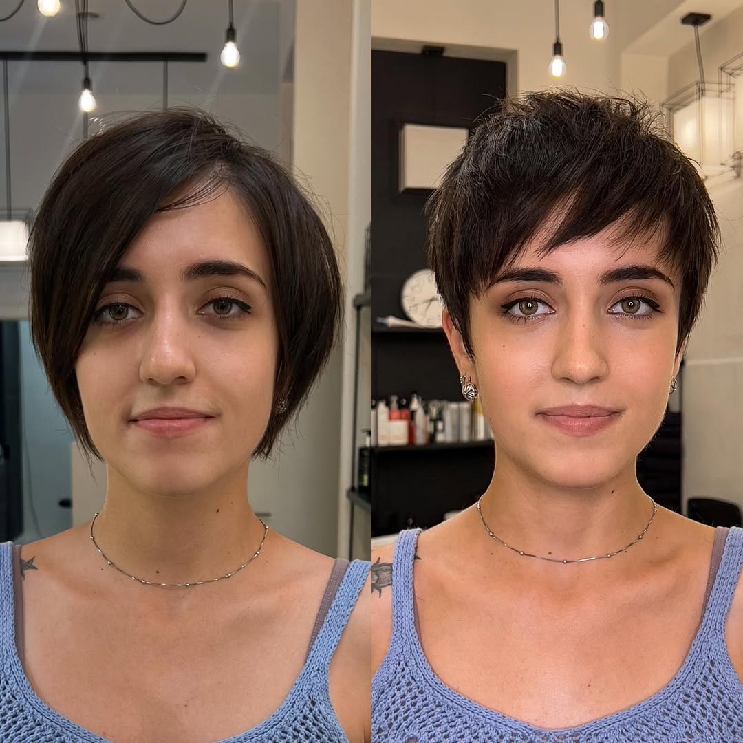 Textured Short Pixie Cut with Side Swept Bangs