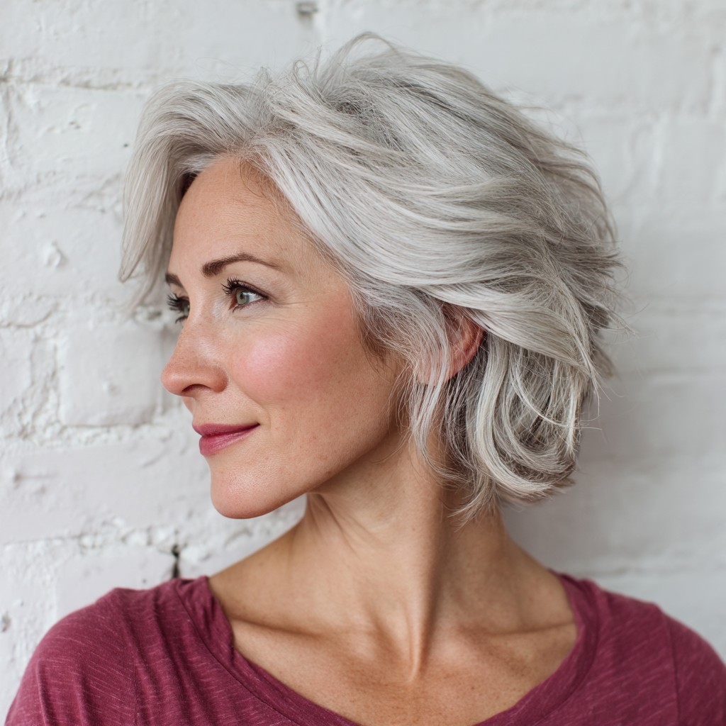 Textured Silver Bob with Soft Volume