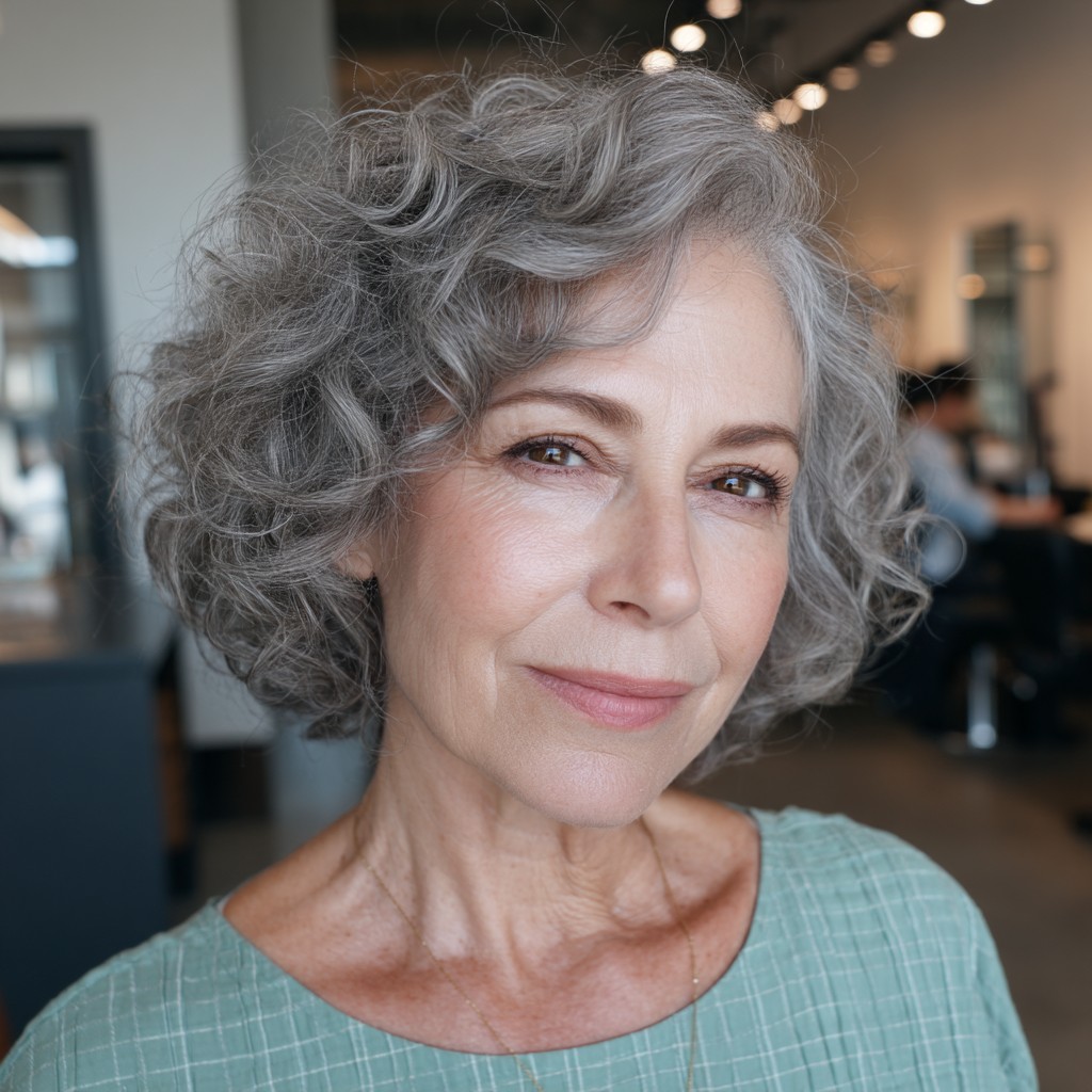 Textured Silver Curly Cut with Soft Volume