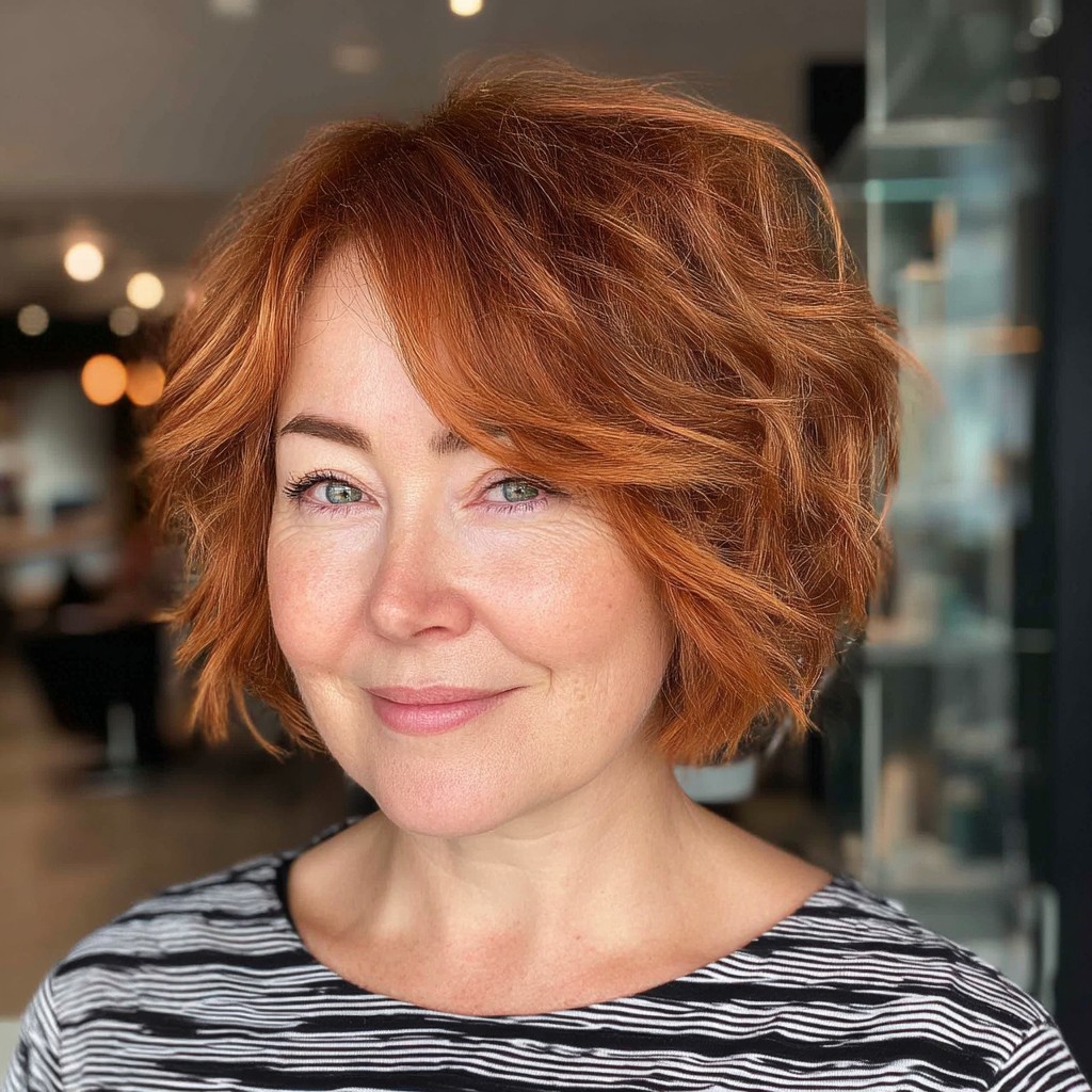 Vibrant Copper Textured Bob with Soft Waves