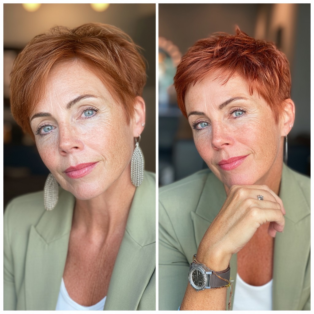 vibrant copper textured pixie with soft layers