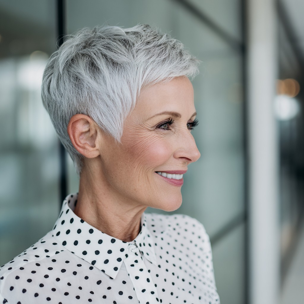 Textured Silver Pixie Cut with Effortless Volume