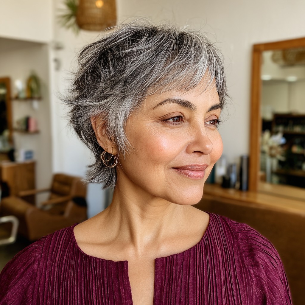Chic Textured Silver Pixie Cut with Soft Layers