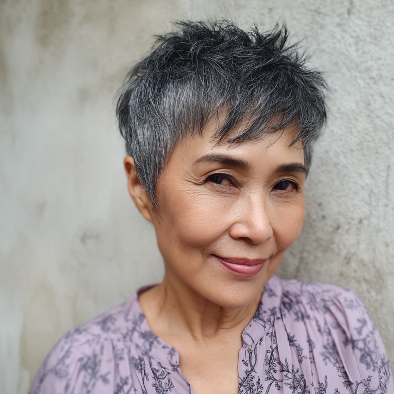 Textured Short Pixie Cut with Subtle Highlights