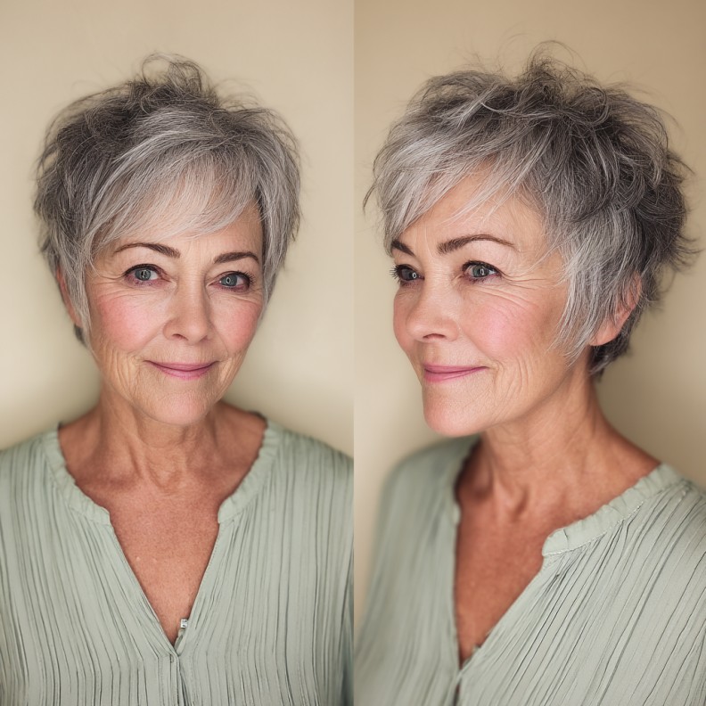 Textured Silver Pixie Cut with Soft Volume