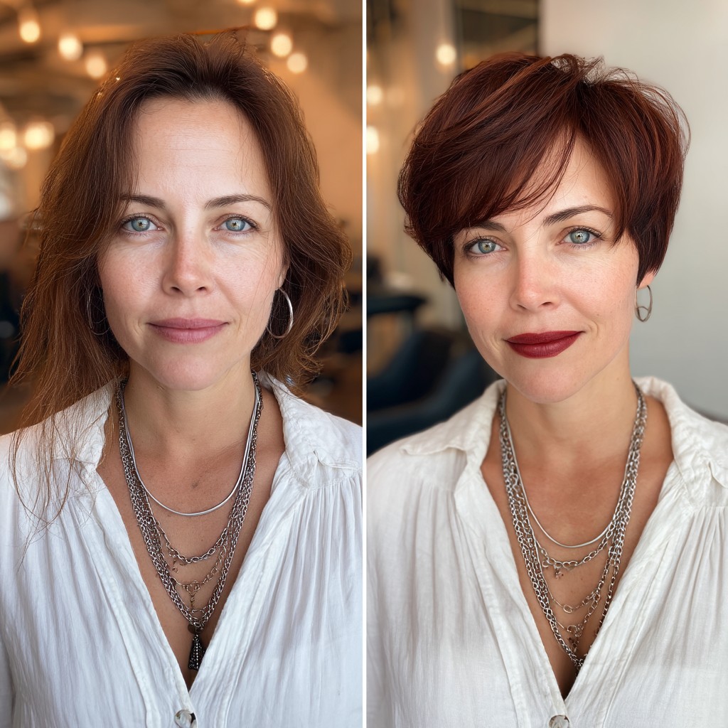 Bold Short Bob with Rich Auburn Highlights