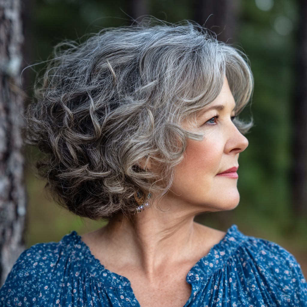 Chic Curly Gray Bob with Soft Layers