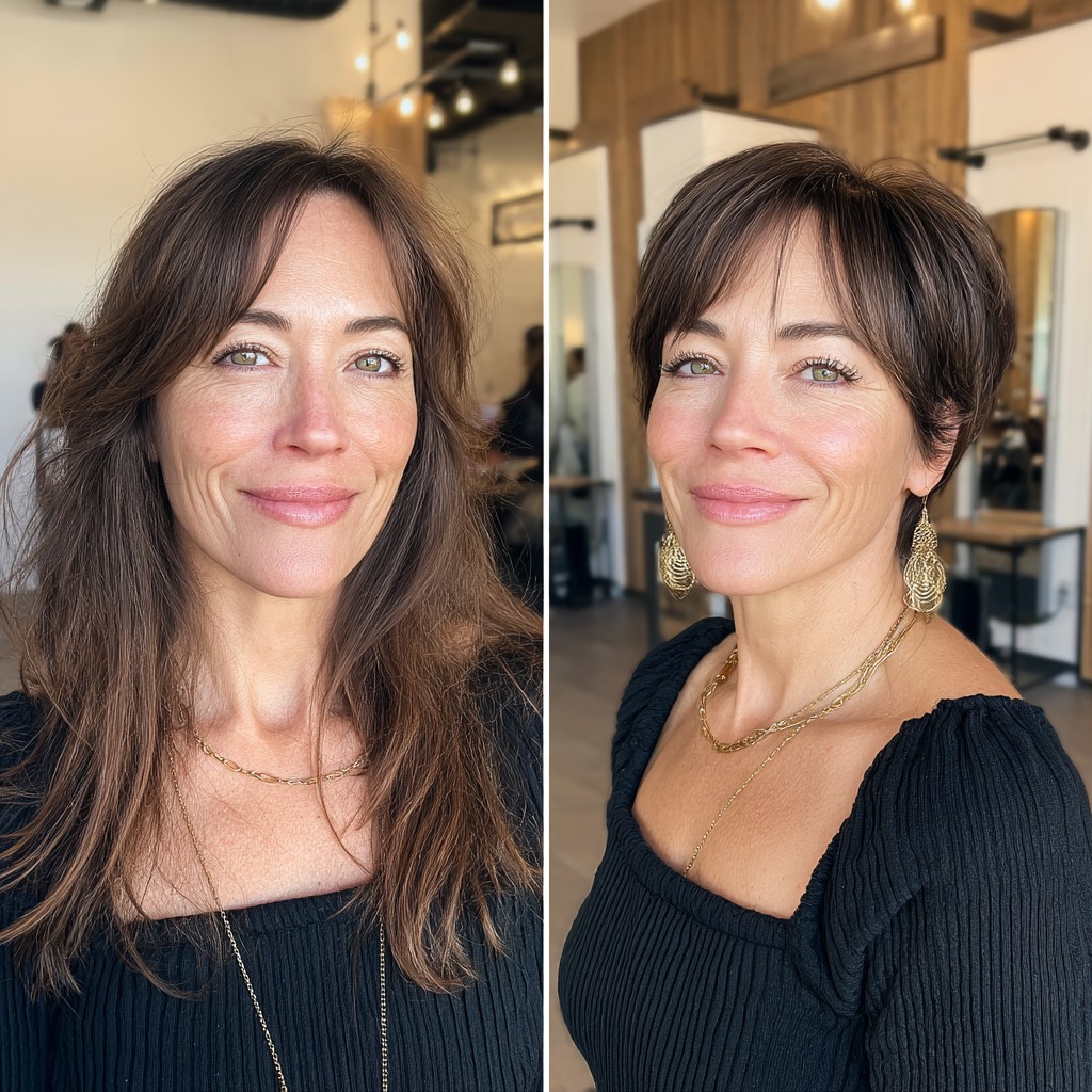 Chic Layered Mixie with Soft Textured Bangs