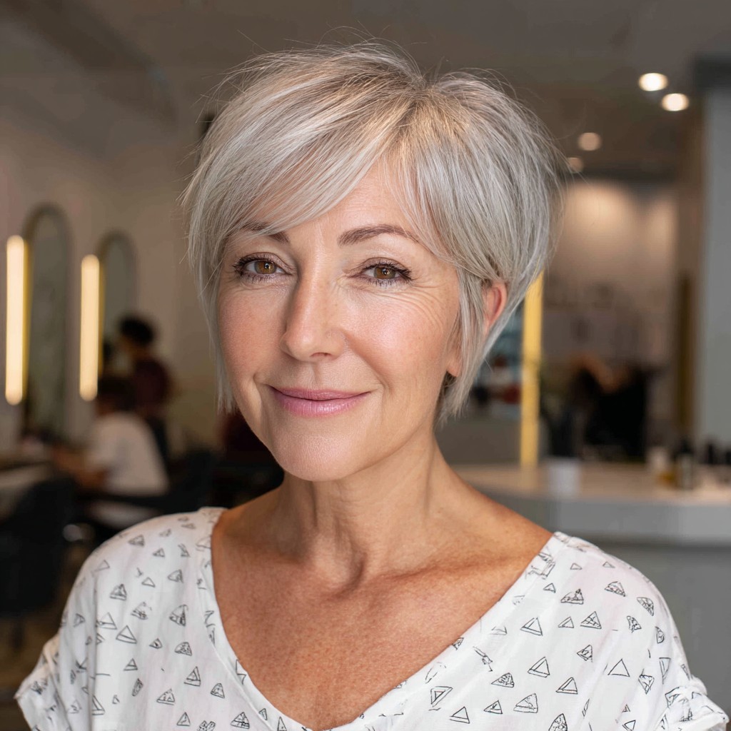 Chic Layered Silver Pixie Cut with Textured Bangs