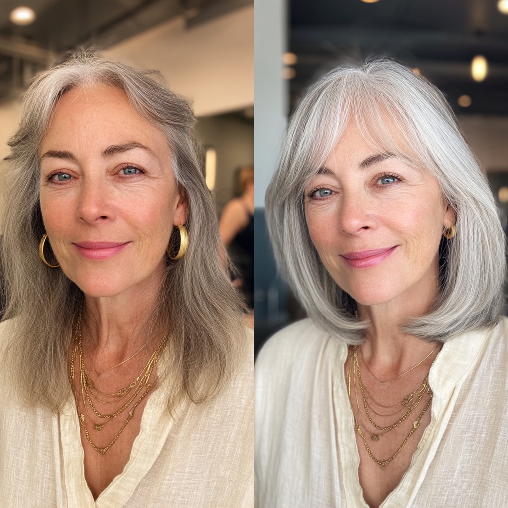 chic long bob with soft bangs