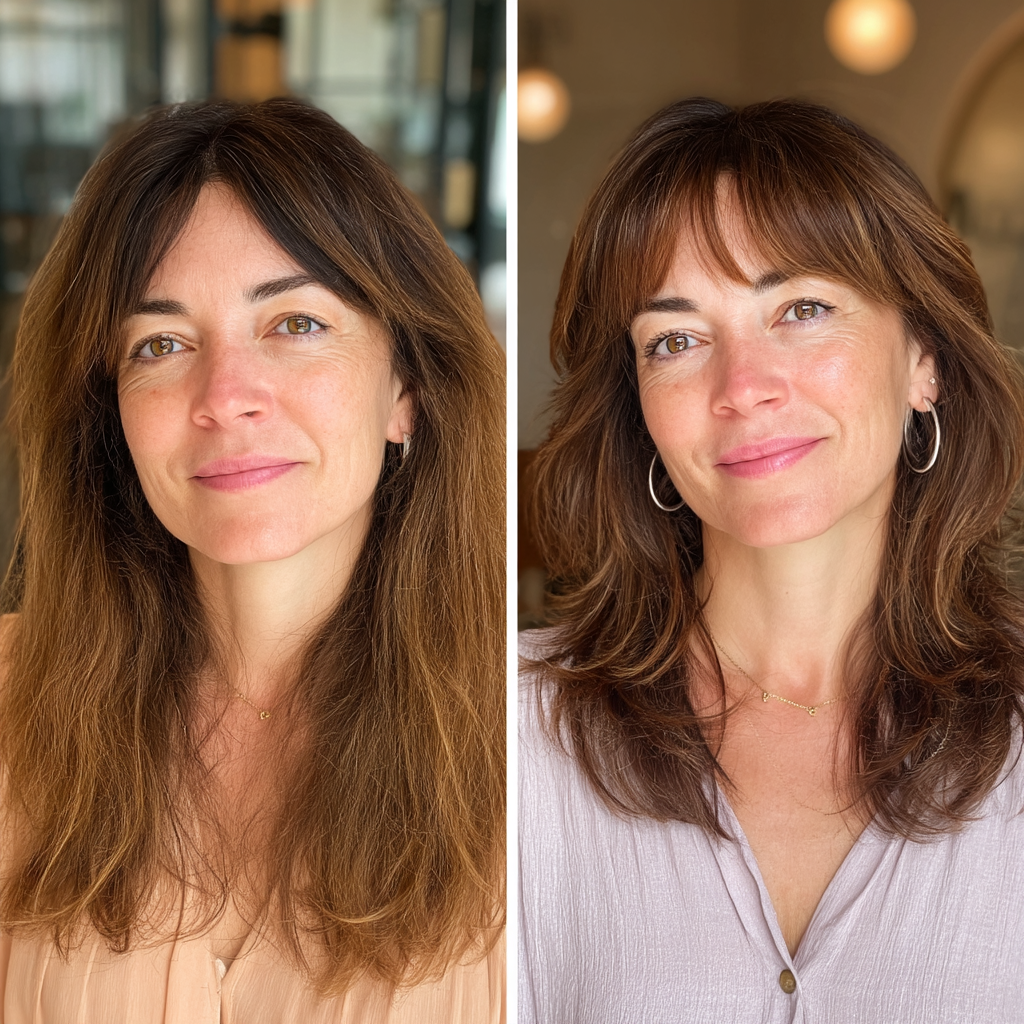 Chic Mid-Length Shag with Defined Layers and Soft Bangs