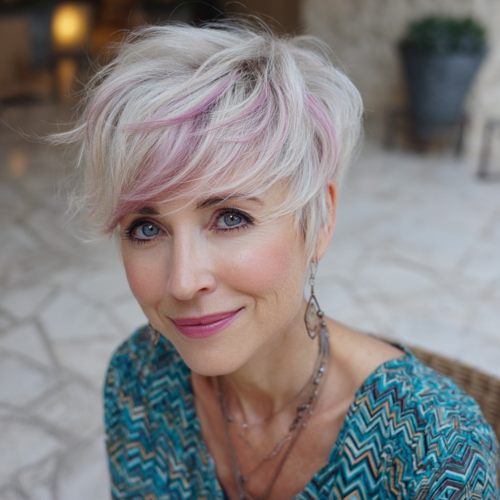 Chic Short Shag with Subtle Pastel Highlights