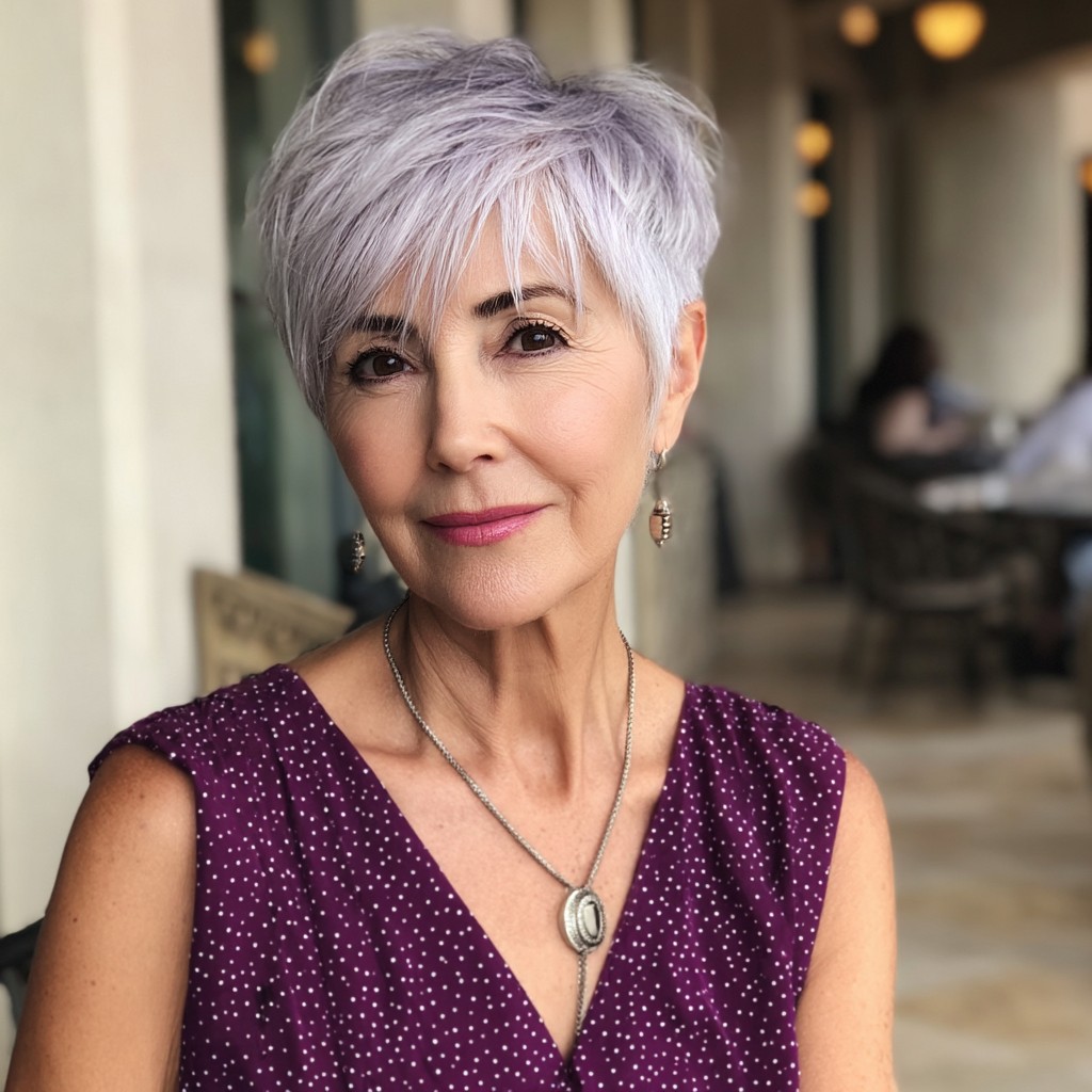 Chic Silver Textured Mixie Cut with Defined Layers