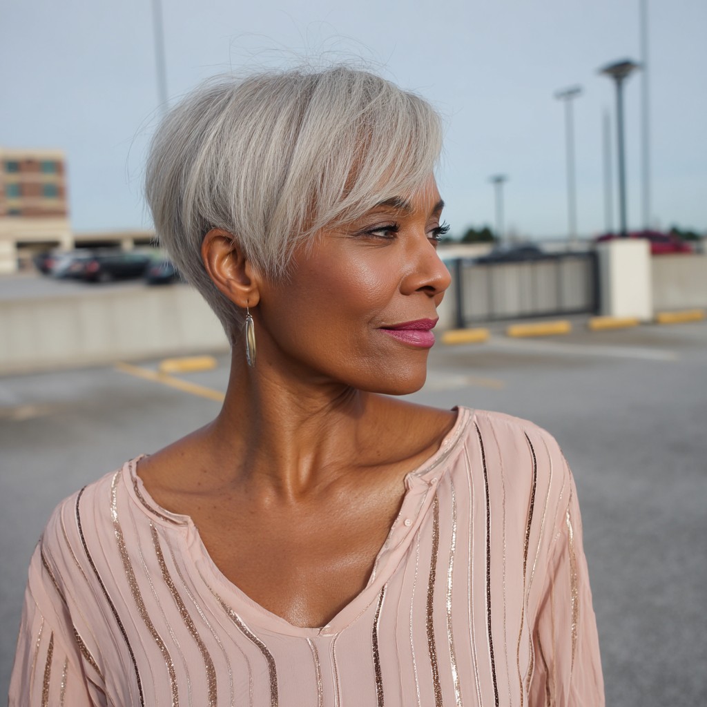 Chic Silvery Textured Pixie Cut with Soft Layers