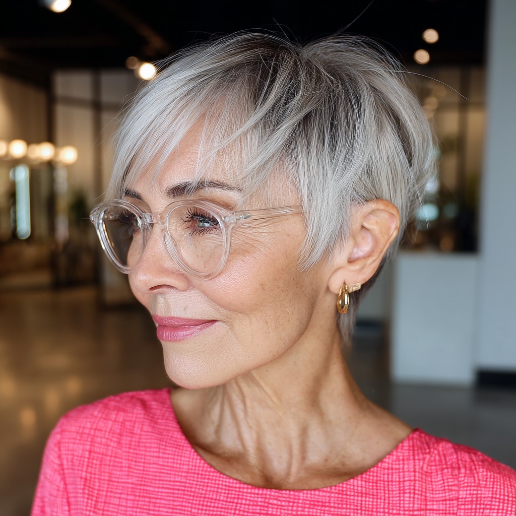 Chic Soft Textured Silver Pixie Cut