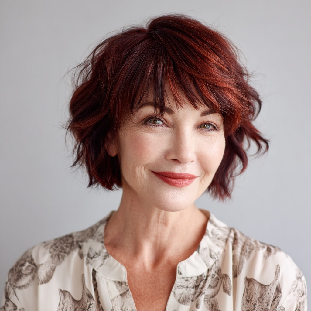 Chic Textured Curly Bob with Subtle Highlights