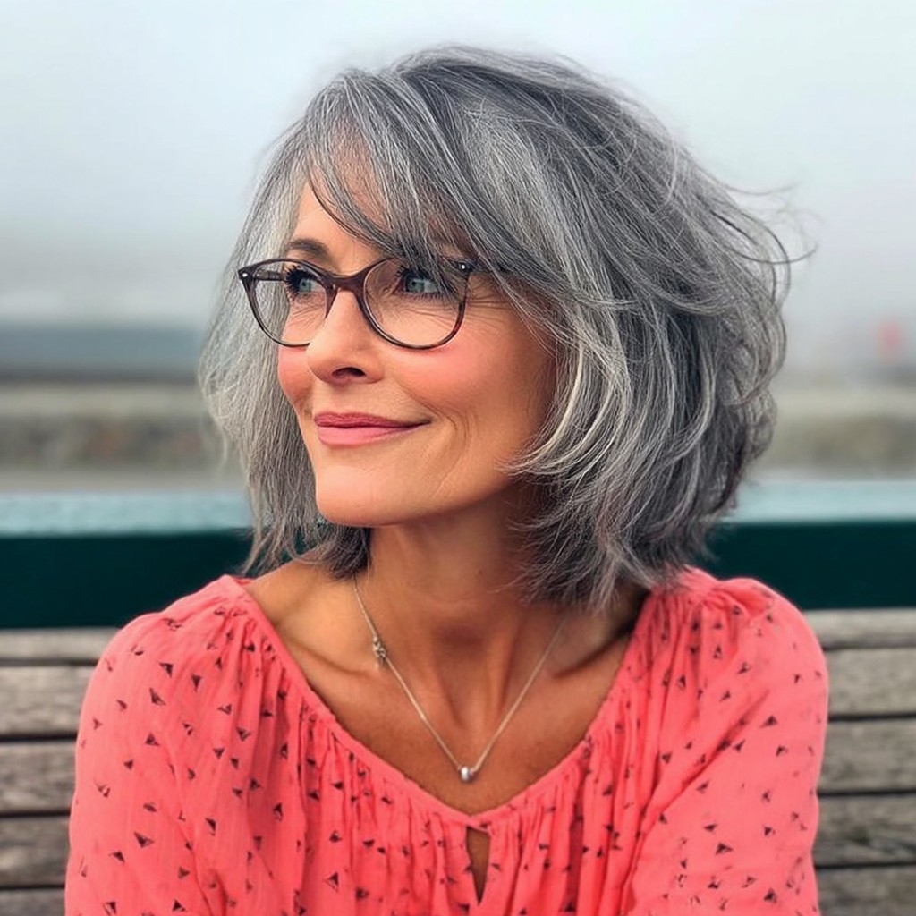 Chic Textured Gray Bob with Side Bangs