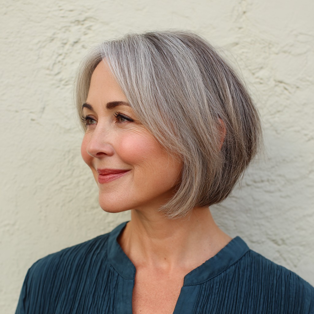 Chic Textured Gray Bob with Soft Layers