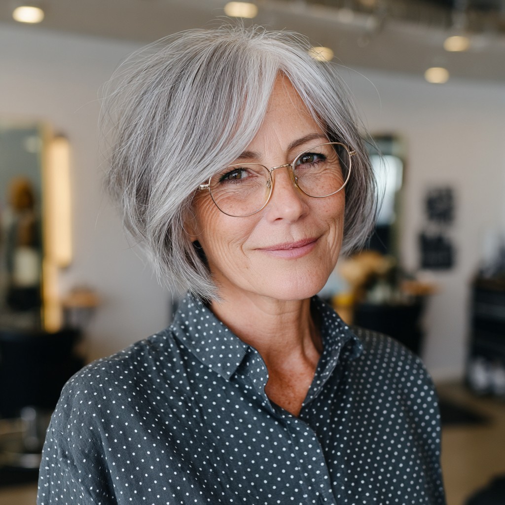 Chic Textured Gray Bob with Subtle Layers