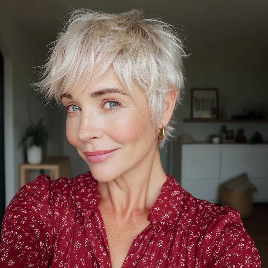 Chic Textured Platinum Pixie with Soft Layers