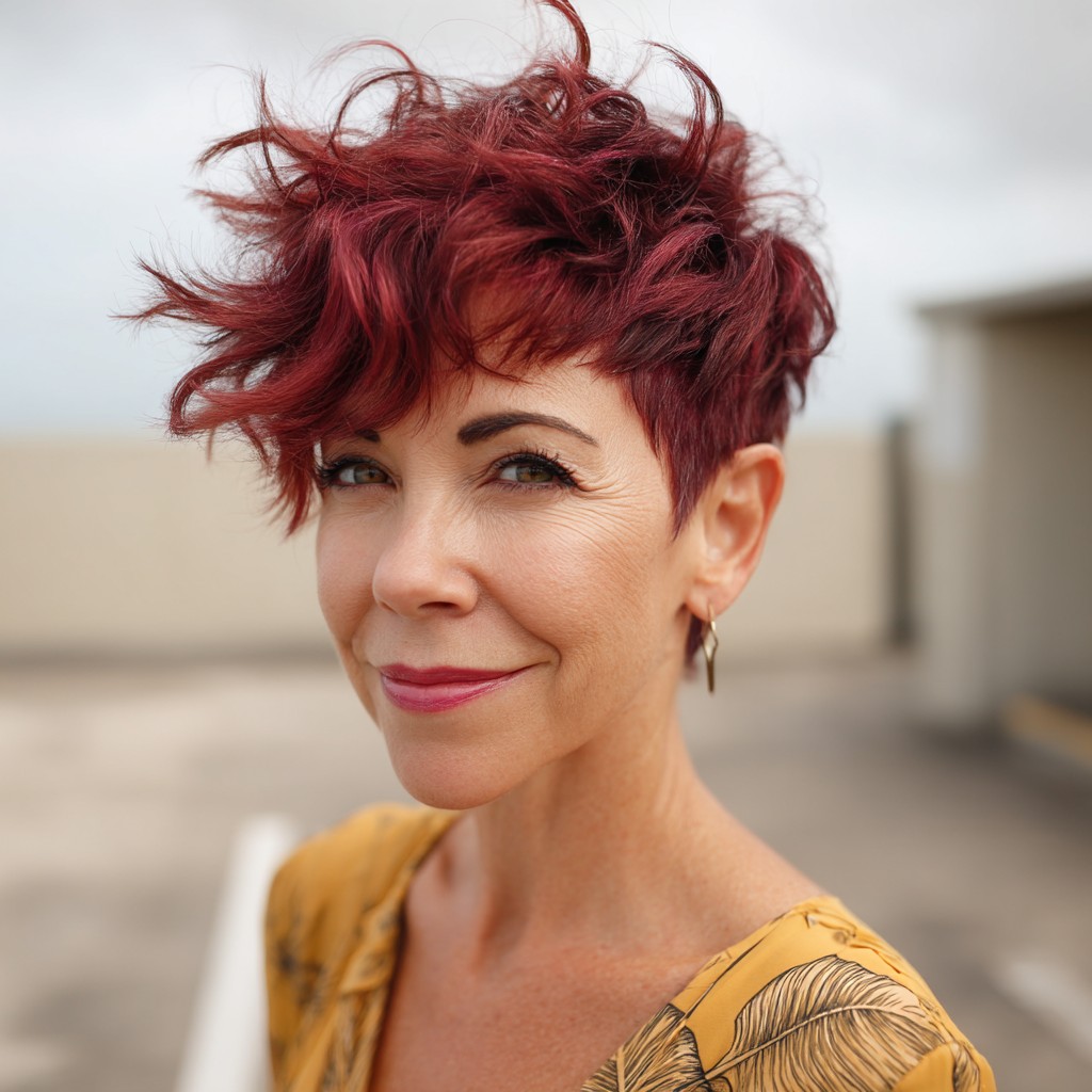 Chic Textured Short Red Curly Cut