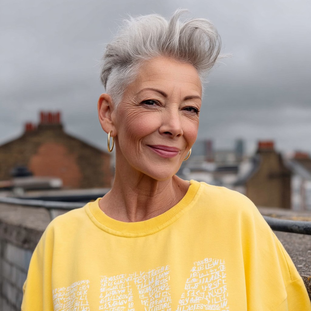 Chic Textured Silver Mixie Cut with Bold Volume