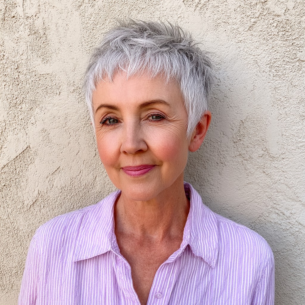 Chic Textured Silver Pixie Cut with Soft Volume